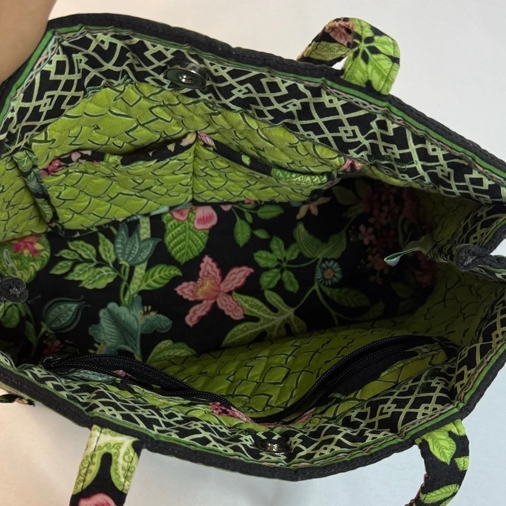 Vera Bradley Black Tote with Pink and Green Floral Pattern